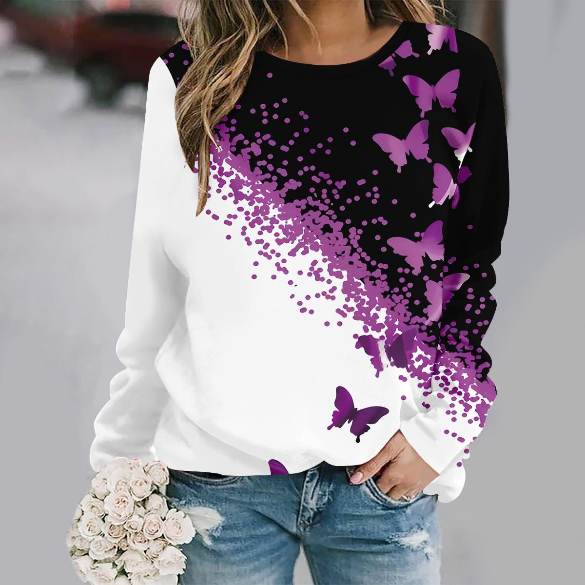 

autumn and winter new fashion round neck long sleeve printed elegant casual loose hoodie S
