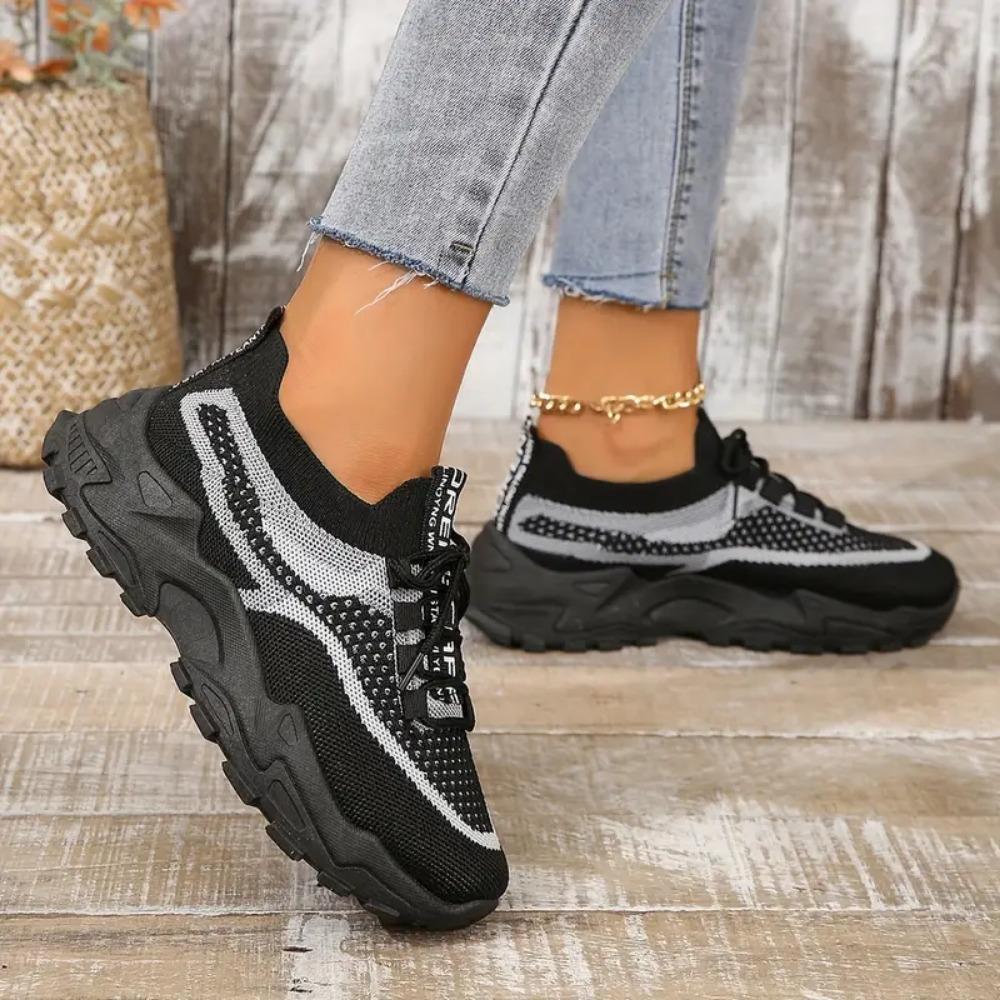 Women's Breathable Woven Sneakers - Lightweight Casual Platform Running Shoes Low-Top Lace-Up Desig Ladies Sneakers