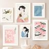 Crane Color Block Woman Watanabe Wall Art Canvas Painting Nordic Posters And Prints Wall Pictures For Living Room Japanese Decor