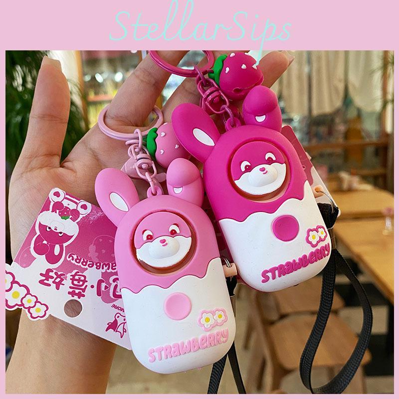 Adorable Strawberry Rabbit Night Light Alarm Keychain For Girls Unique Gift Accessory