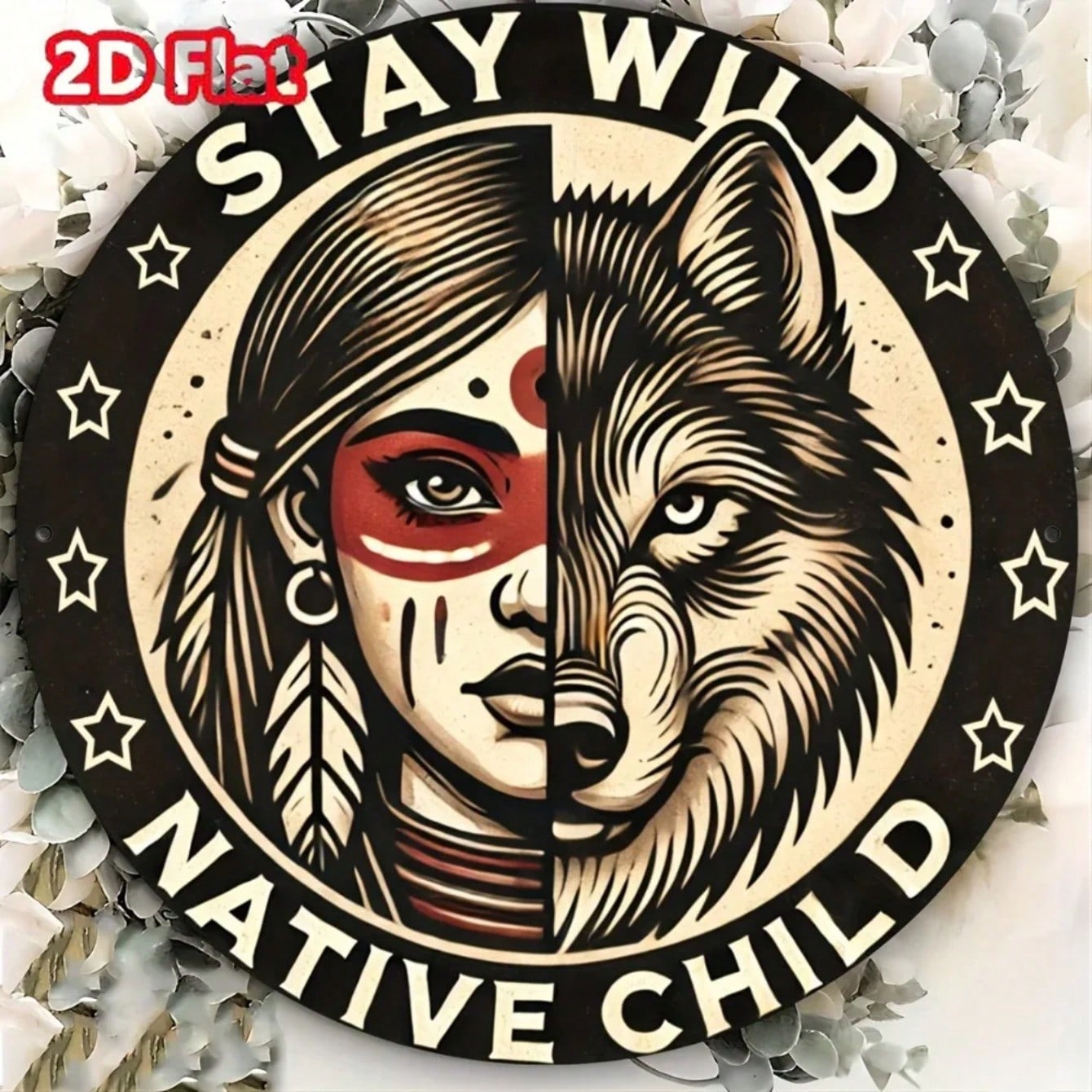 Metal Wolf Spirit Art Round Wall Decor Vintage Fantasy Motif разноцветный