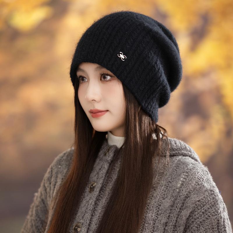 Women's Korean Style Versatile Warm Knitted Hat Thickened Pile Hat Big Head Surround New Hat