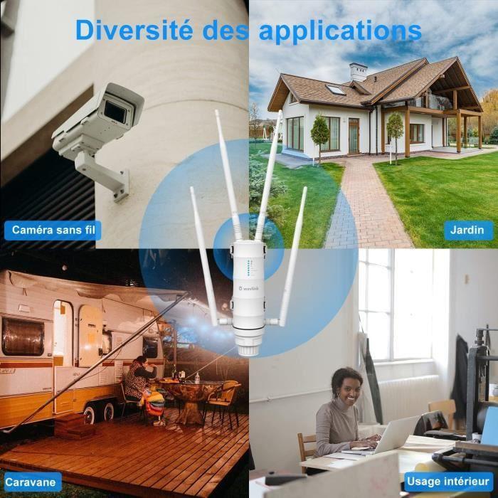 Amplificateur wifi - wavlink - ac1200 - dual-band 2.4+5g - 4 antennes - poe résistant aux intempéries