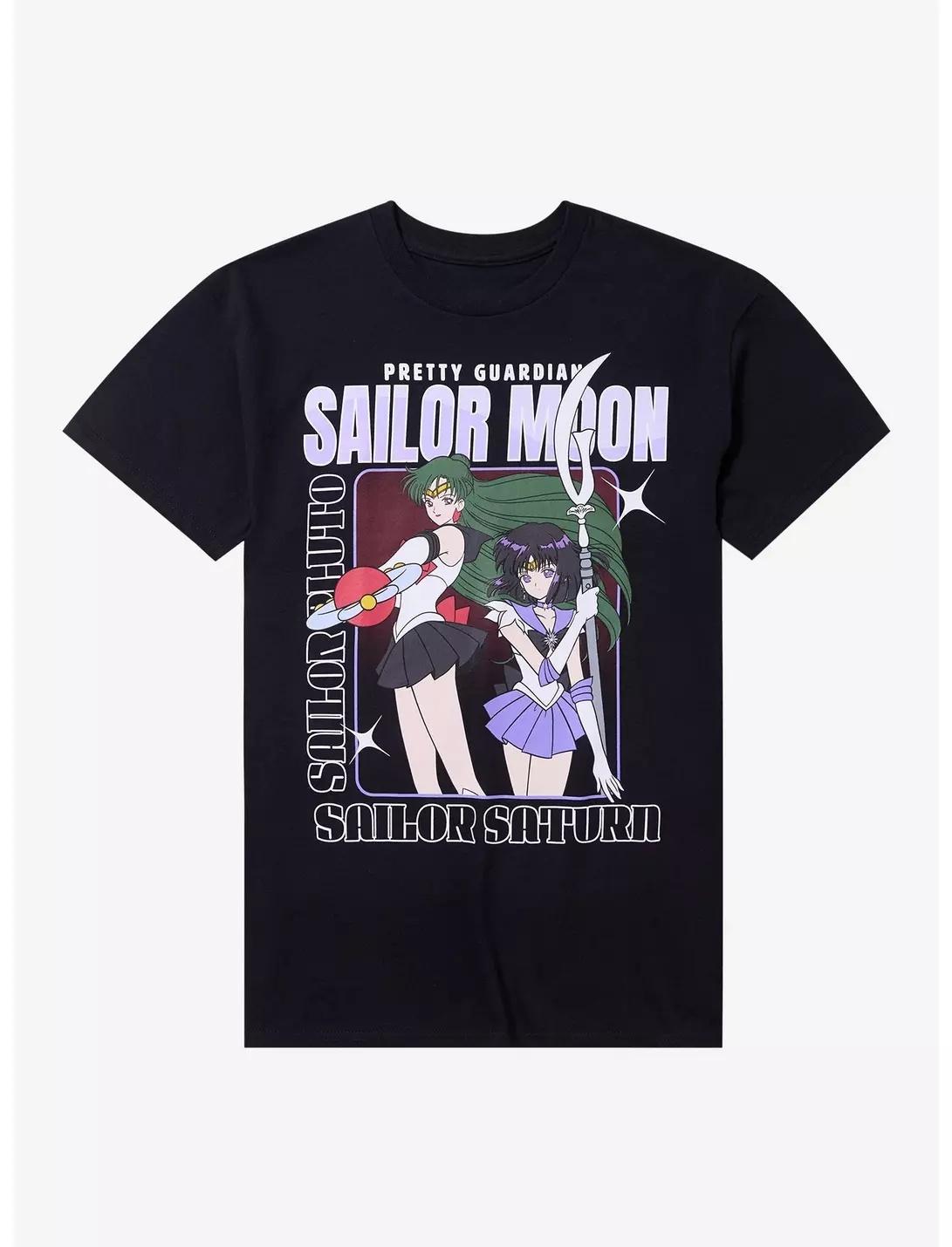 Pretty Guardian Sailor Moon Saturn Pluto Duo Reines Baumwoll-T-Shirt für Damen und Herren Mode Lässig Sommer Kurzarmshirt XL