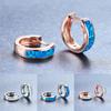 Classic Female Blue White Opal Rose Gold Silver Color Wedding Earrings Dainty Bridal Round Hoop Earrings For Women
