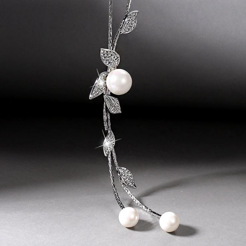 Korean Style Tassel Long Sweater Chain with Artificial Pearl Pendant for Women