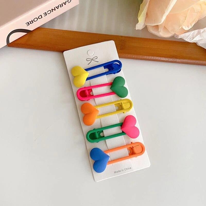 5PCS Candy Color Bead Heat Flower Hairpin Girls Side Bangs Hair Clips Ins Wind Duckbill Clip Headwear for Kid Hair Accessories