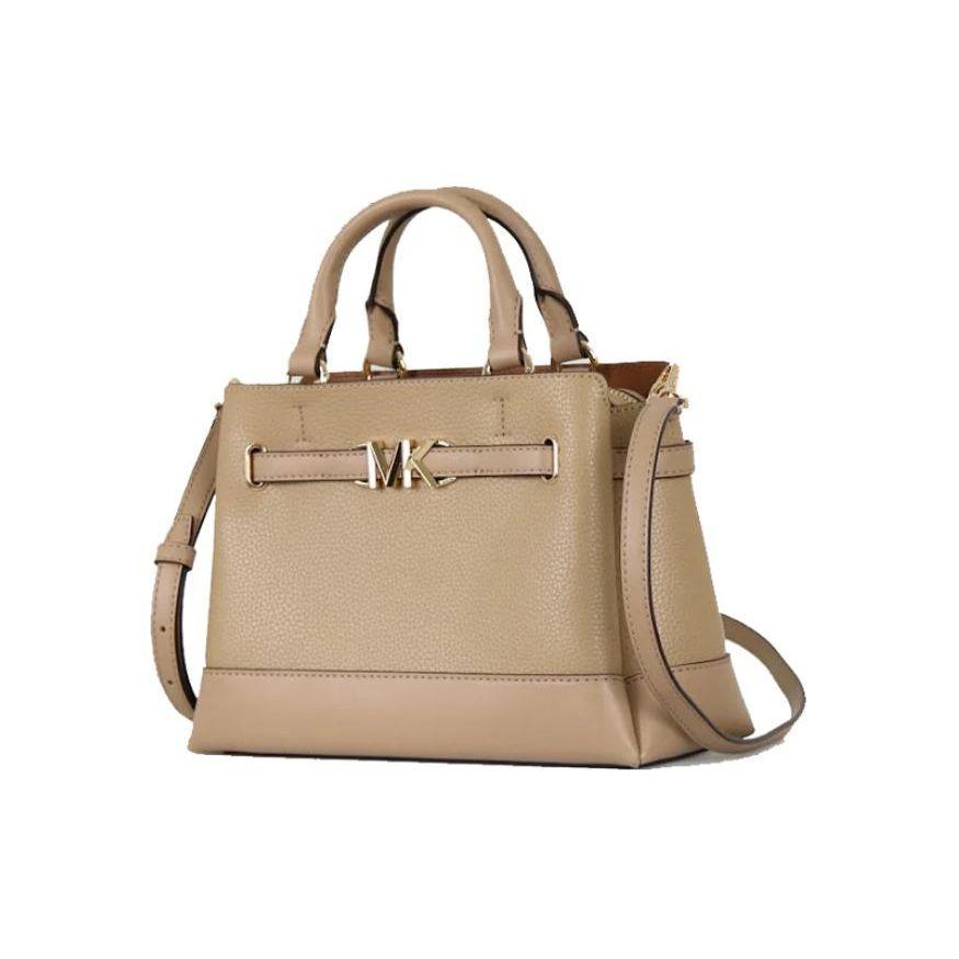 Michael Kors MK Reed Minimalist Letter Logo Pebbled Leather Shoulder Crossbody Handbag Small Women handbag Beige 35S3G6RS1T-LUGGAGE