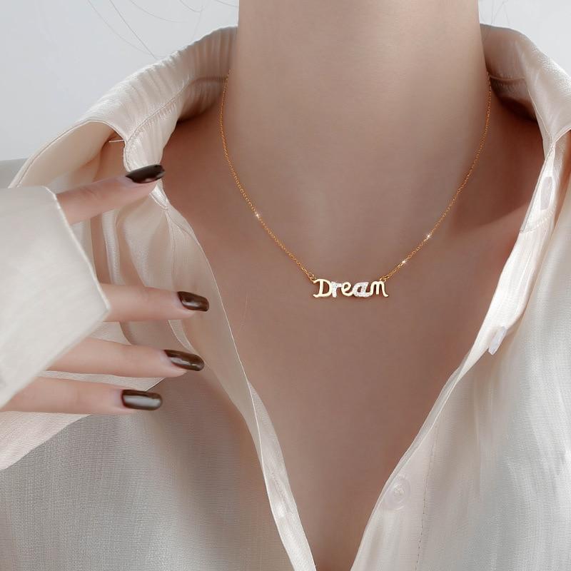 Fashion 925 Sterling Silver Letter Dream Charm Pendant Choker Necklace for Women Girls Statement Wedding Jewelry Dz795