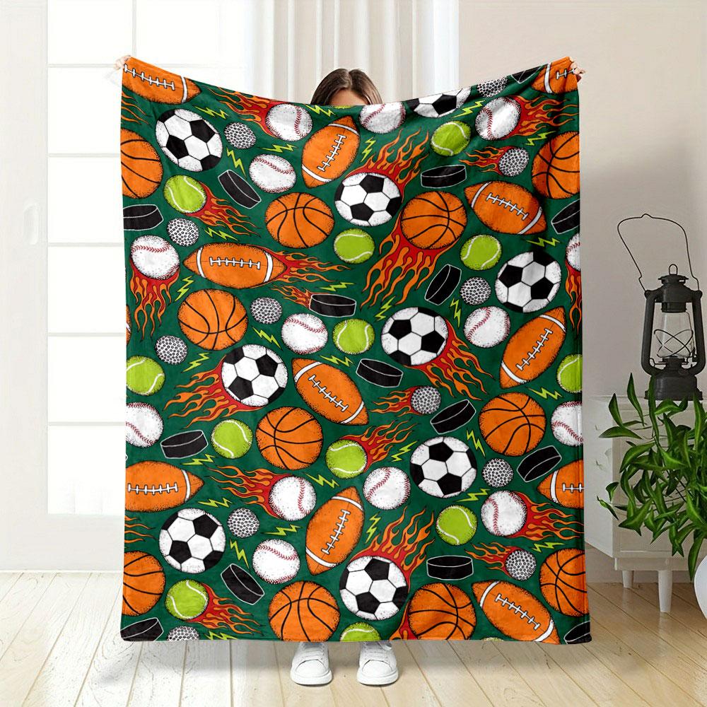 Various Sports Balls and Equipment Are Arranged with Fiery and Dynamic Accents. for All Seasons Blanket Lunch Break Throw Gift