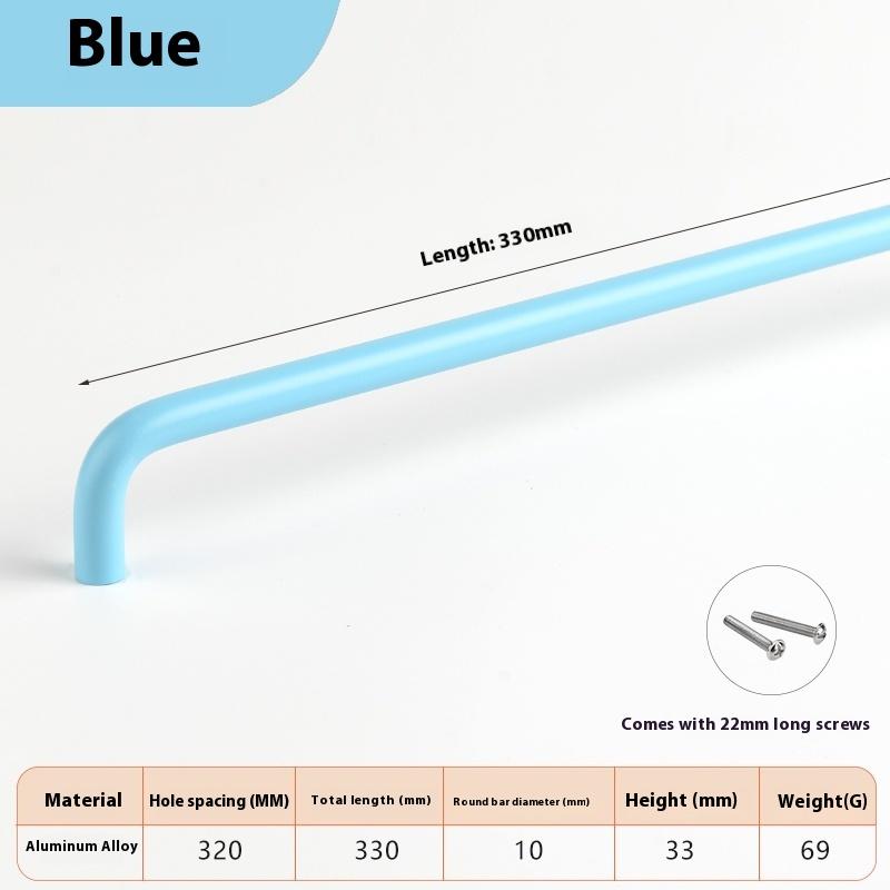 

Барвисті Прості Меблеві Ручки Шафи Ручки для Дитячої Кімнати Ручки-Кулі для Шухляд Сучасна Фурнітура з Алюмінієвого Сплаву Blue 330MM