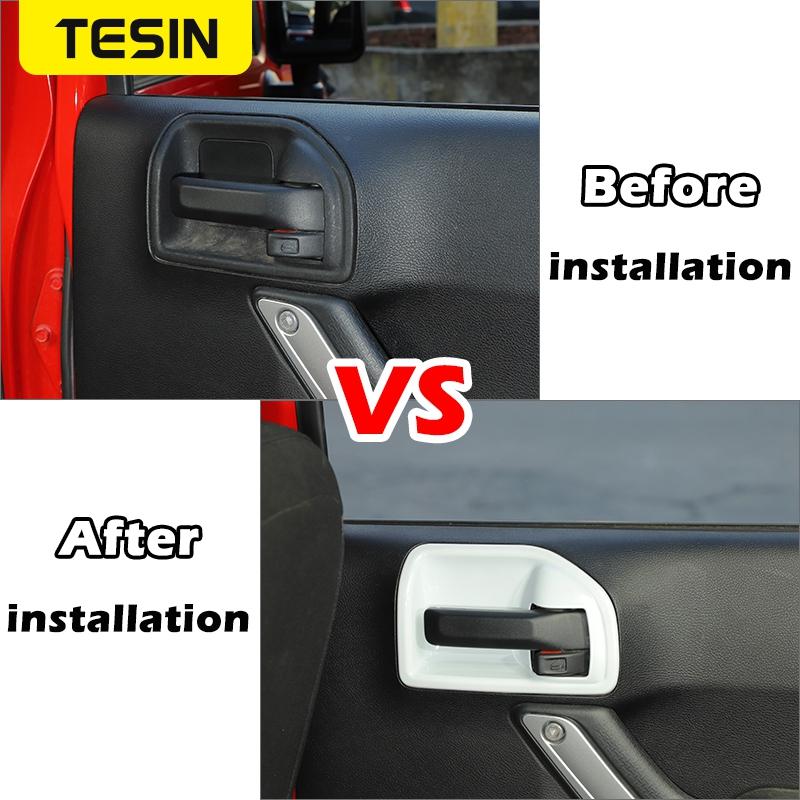 TESIN 4 Door Interior Door Handle Bowl Decoration Cover Trim Stickers for Jeep Wrangler JK 2011-2017 ABS Car Accessories