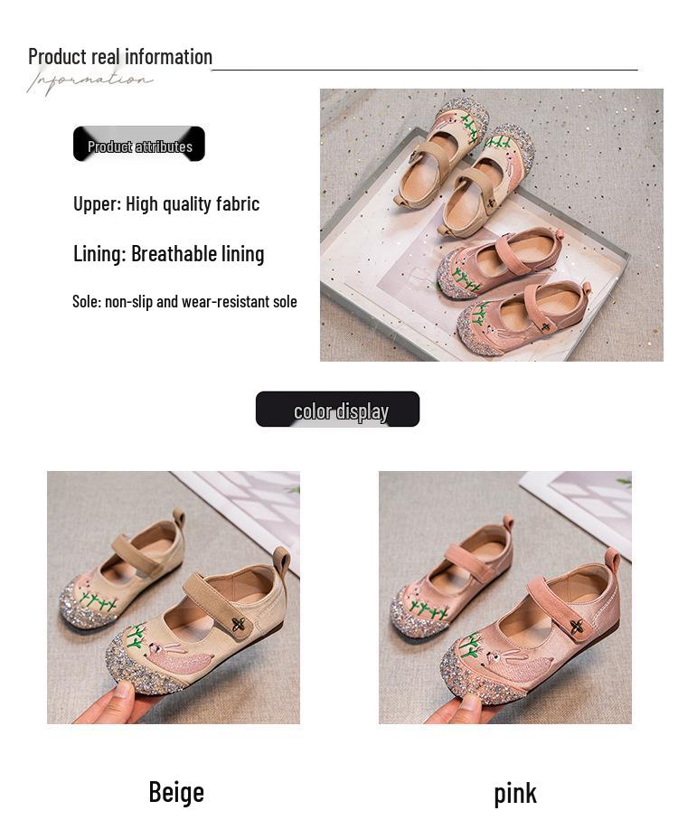 2024 Embroidered Bunny Girl's Leather Loafers - Spring & Autumn Low-Cut Princess Shoes