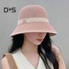 Summer Women Fisherman Hat Sun Protection Anti-UV Foldable Straw Hat Letter Decor Breathable Portable Camping Beach Travel Gardening Sun Cap