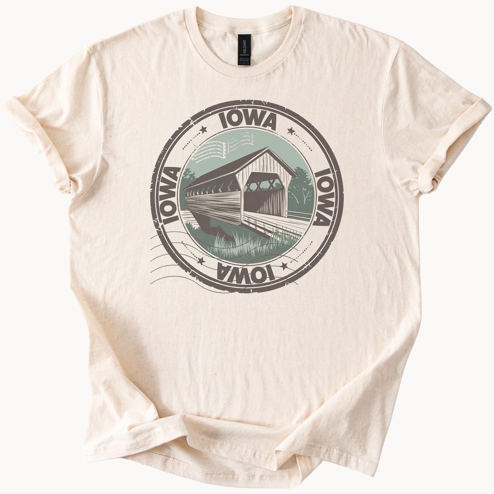 Iowa Covered Bridge Graphic T Shirt Scenic Midwest Nature Art Tee Unique Iowa Souvenir Shirt Rustic Country Landscape Graphic Tee 150