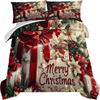 Christmas Bedding Set Red Bow Flowers Printed Cozy Duvet Cover King Queen Twin Single Size New  Christmas Gift Bedroom Decor