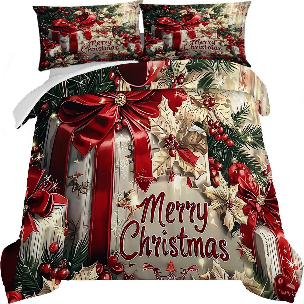 Christmas Bedding Set Red Bow Flowers Printed Cozy Duvet Cover King Queen Twin Single Size New  Christmas Gift Bedroom Decor