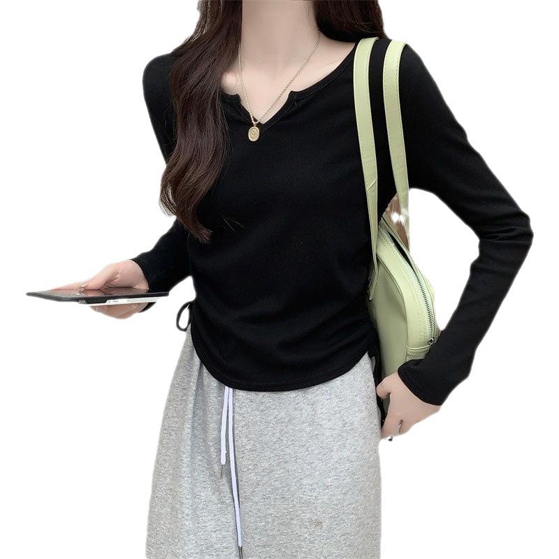 Women's Slim Fit V-Neck Drawstring Long-Sleeve Autumn Top