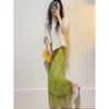 Summer Green Fringe Sexy Pleated Skirt for Women Fashion Party Wear