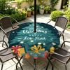 Outdoor Christmas Tablecloth Round Waterproof Oil-Resistant Patio Table Cover Garden Deck Umbrella Hole