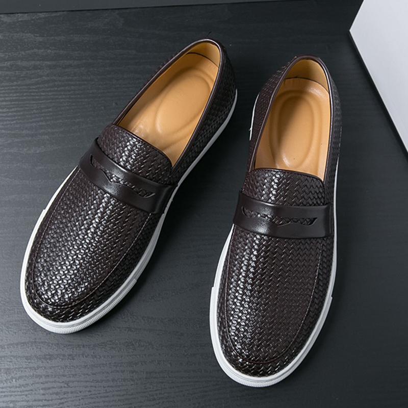 New Men's Woven Pattern Casual Dress Shoes Male Brown Black Penny Loafter Formal Wedding Prom Evening Homecoming Footwear