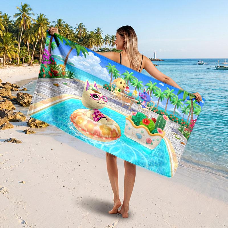 Large Beach TowelAnimal Crossing Soft Absorbent Towel Beach Bath Home Use
