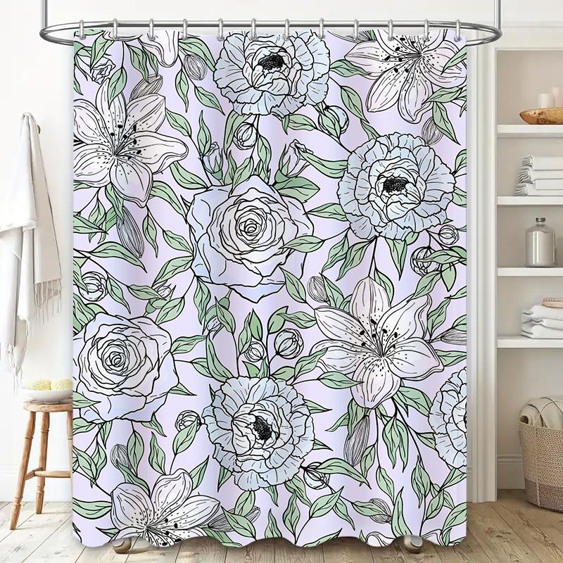 Vintage Floral Shower Curtain Modern Bathroom Decor Pink White Green Flower Pattern Fabric Waterproof Bath Mat Cover Size Custom