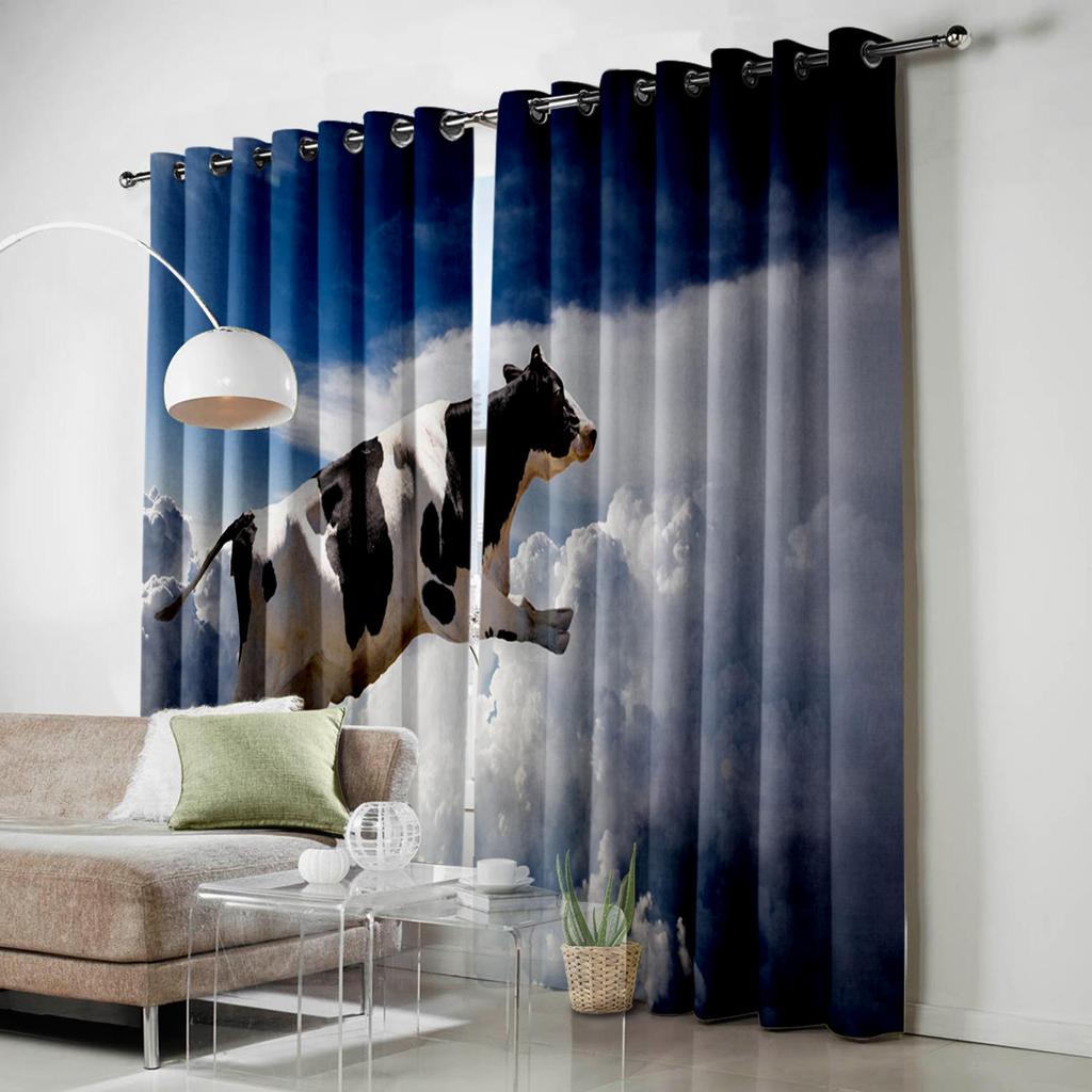 Cow Blue Sky White Clouds Fly   Window Curtains Curtains for Living Room Decorative Items Living Room