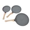 3PCS Frying Pan Set Grey 3 Sizes Multifunctional Maifan Stone Anti Stick with Wooden Handle Pancake 