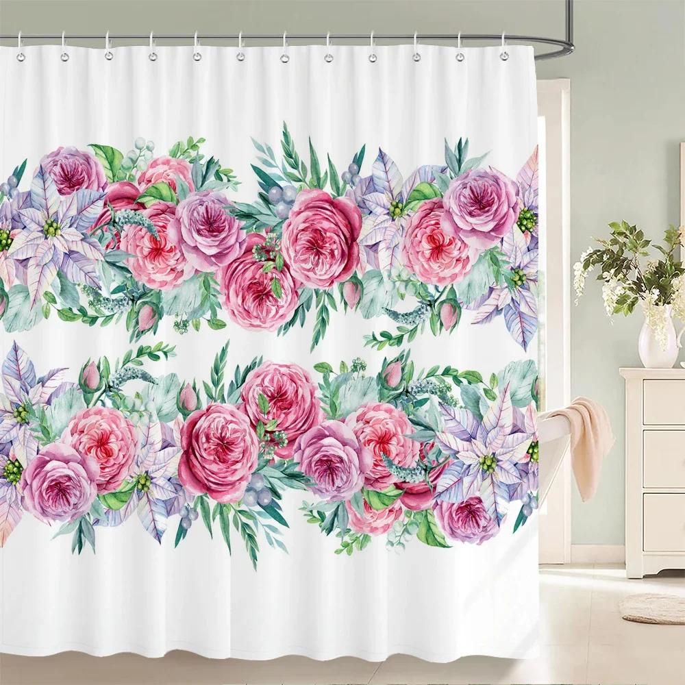 

Beautiful Flowers Shower Curtain Bathroom Waterproof Shower Curtain Leaves Plant Printing Curtains For Bath Shower With Hooks W60H190(CM)-1 Pcs