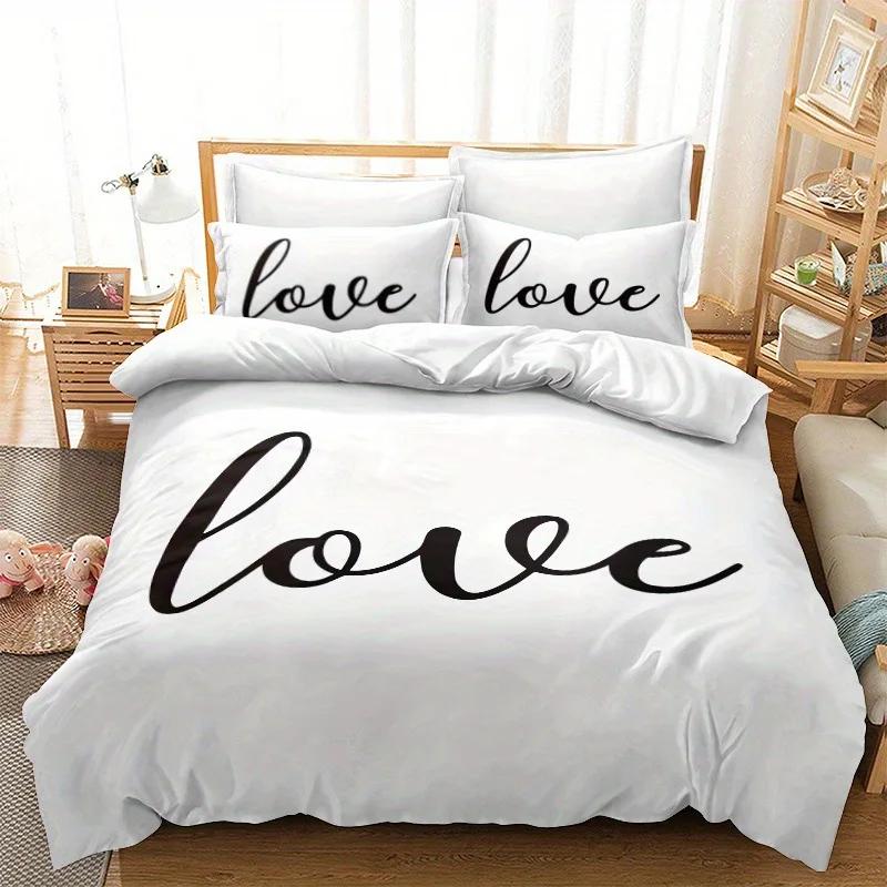 3 Pieces Bedding Set With Zipper Closure Red Heart Duvet Cover Queen Love Heart Pattern White Comforter Covers Set Cute Print
