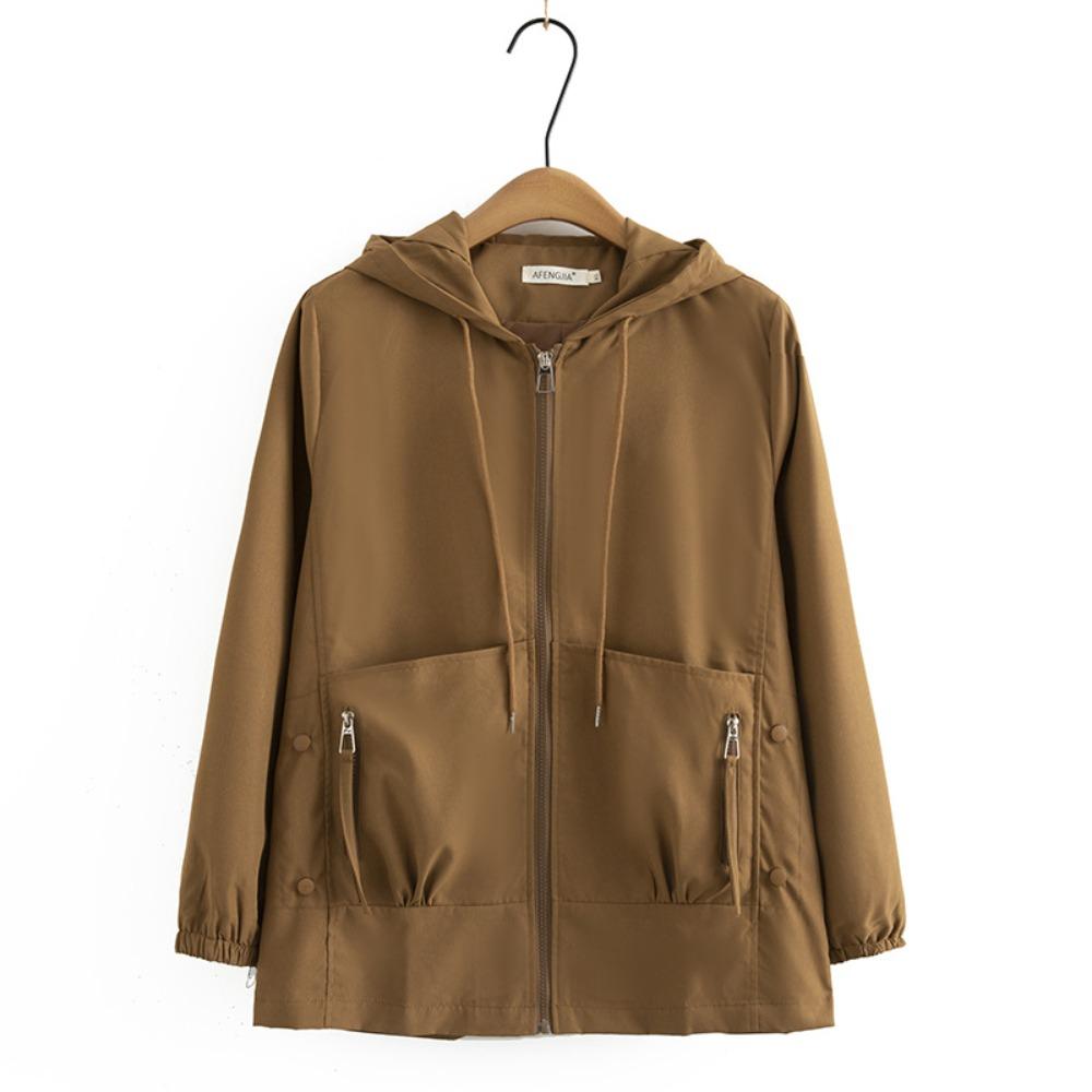 

Женский весенне-осенний тренч, свободный, модный, короткий, повседневный, с капюшоном, ветровка, пальто, верхняя одежда L кофейный