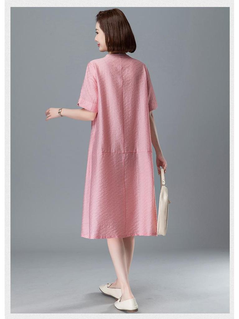 Women's 2025 Tencel A-Line Dress: Loose, Plus Size, Summer Fashion for Middle-Aged Women