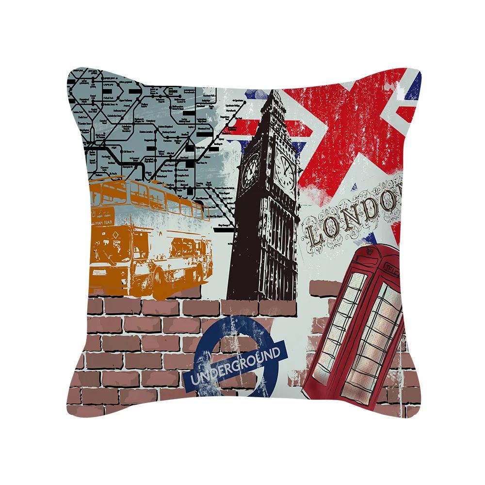 British Style Cushion Cover 18x18 Inches Pillow Case Red Blue Pillow Covers Retro Home Decorations Throw Pillow Case for Couch
