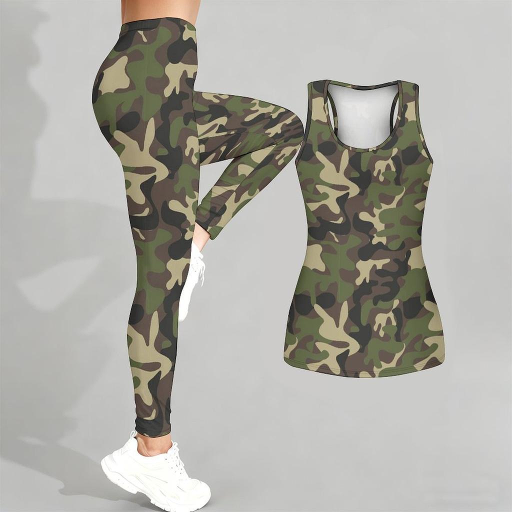 Camouflage-Print Yoga-Outfit für Damen Mode Workout-Leggings Fitness Sport Freizeit Yoga-Set Sportanzug