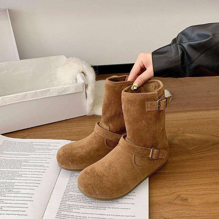 Martin Boots Women's Autumn 2025 New Ugly Pile Boots Flat-bottomed Medium Tube Soft-soled Martin Boots Western Ins Tide