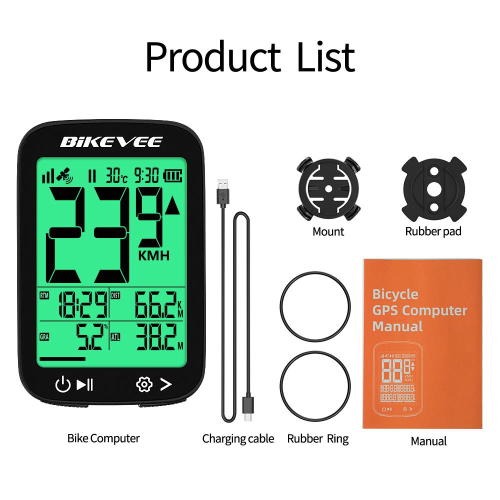 LCD Digital Display Wireless GPS Bike Computer Cycling Computer Speedometer Bike Speed Odometer With green backlighting BKV3001GN-A