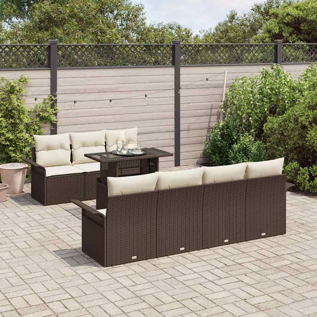 Garden Sofa Set with Cushions 8 pcs Brown Poly Rattan