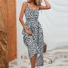 Summer Sexy V Neck Off Shoulder Slip Maxi Dress Woman Fashion Elegant Sleeveles Leopard Print Dresses for Women