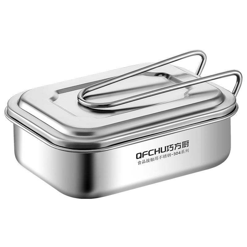 Lunch Box 304 Stainless Steel Old-fashioned Grid Lunch Box Convenient Outdoor Take-out Lunch Box Office Worker Student Artifact