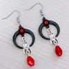 Exaggerated Gothic Black Crescent Moon Silver Color Bat Red Crystal Bead Dangle Earrings for Woman Halloween Mysterious Jewelry