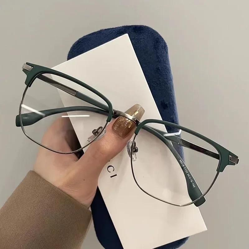 Trendy Men's Half Frame Myopia Glasses Retro Ultra Light Near Sight Eyewear Blue Light Blocking Eye Protection Eyeglasses