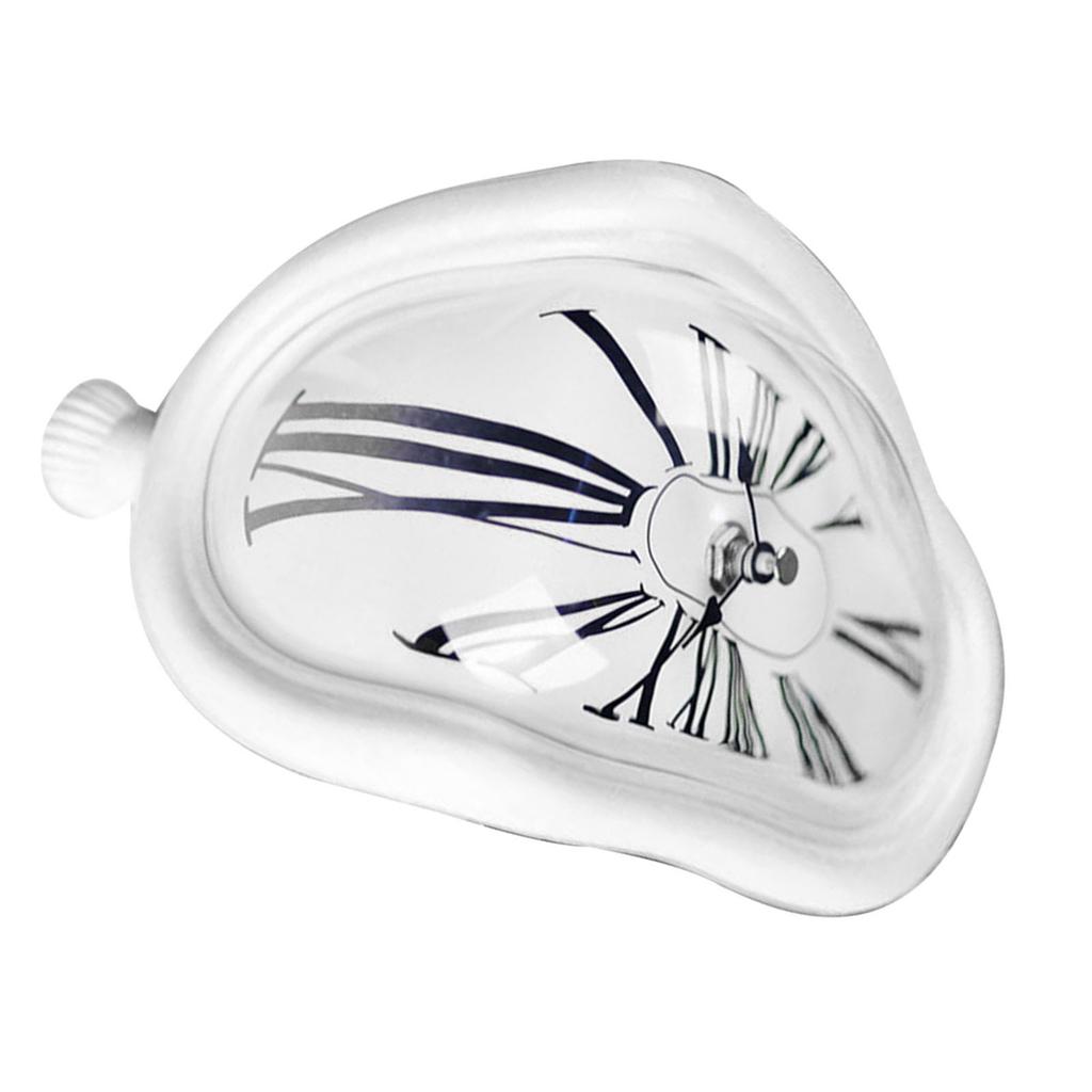 Melting Clock Plastic Retro Decorative Electroplated Metal Paint Desk Table Clock for Office White