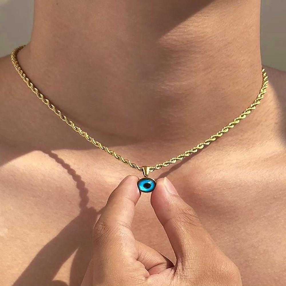 Round Eye Twisted Collarbone Choker Twisted Chain Pendant Chain Necklace Demon Eye Necklace  Gift