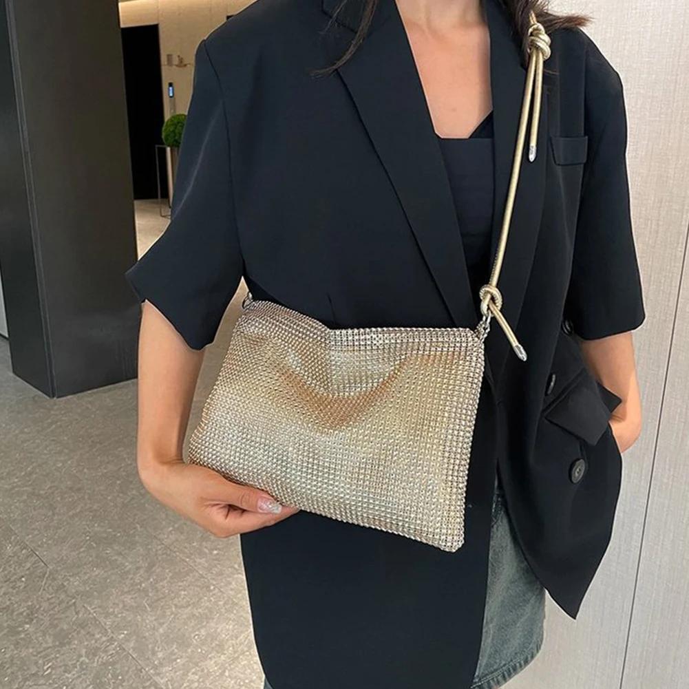 Umhängetasche für Damen mit Diamanten, schicke Glitzer-Schultertasche, elegante, modische Tragetasche, Reißverschluss, vielseitiger Riemen, verstellbarer Abendhandtasche