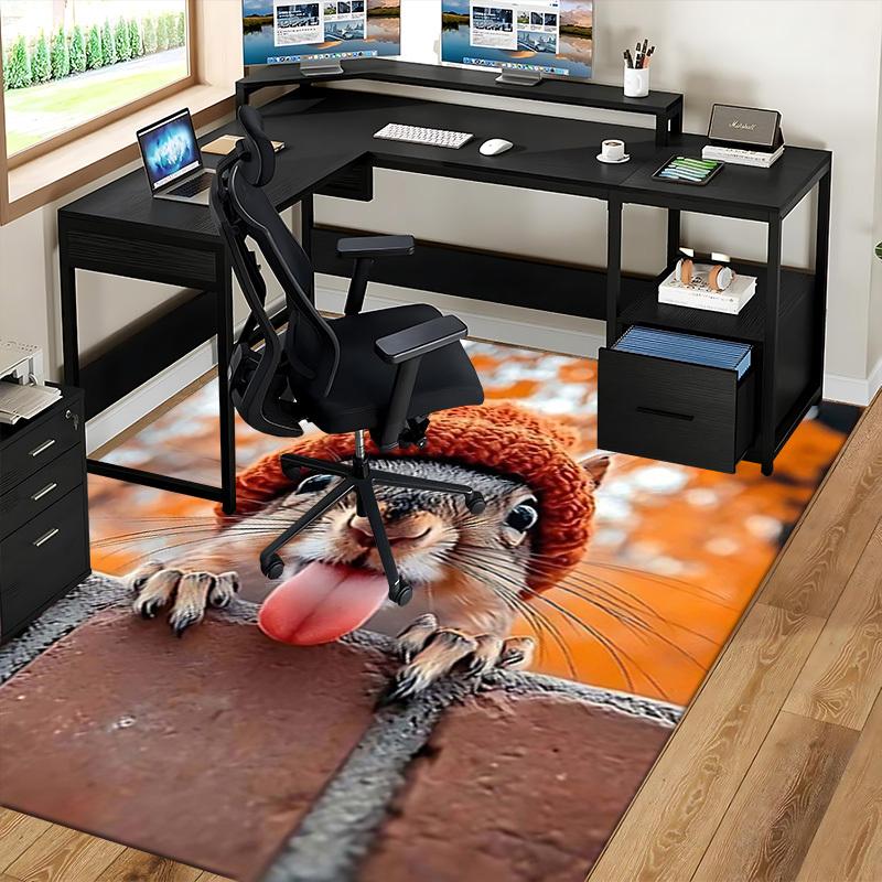 1pc Anime Squirrel with Knitted Hat Chair Mat - Office Desk Carpet for Home Decor, Seasonal Gift, Anti-Slip Rug Suitable for Office and Living Room.C0