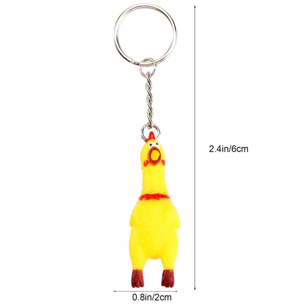 Set of 4 Screaming Surprise Chicken Keychains Miniature Stress Reliever Keyrings Perfect for Cell Phones and Bags - -