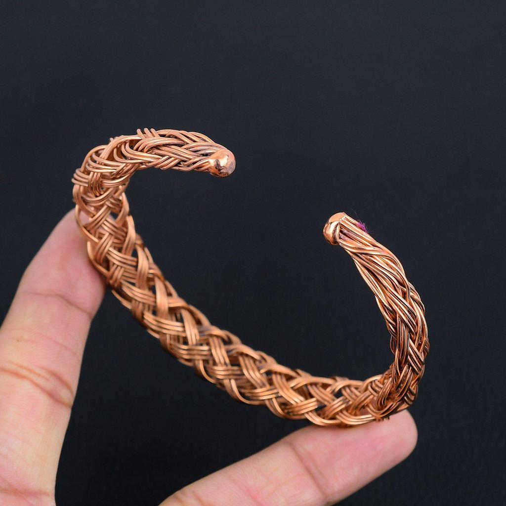 Handmade Pure Copper Woven Cuff Bracelet for Men & Women Adjustable Braided Wire Bangle Vintage Ethnic Jewelry Gift