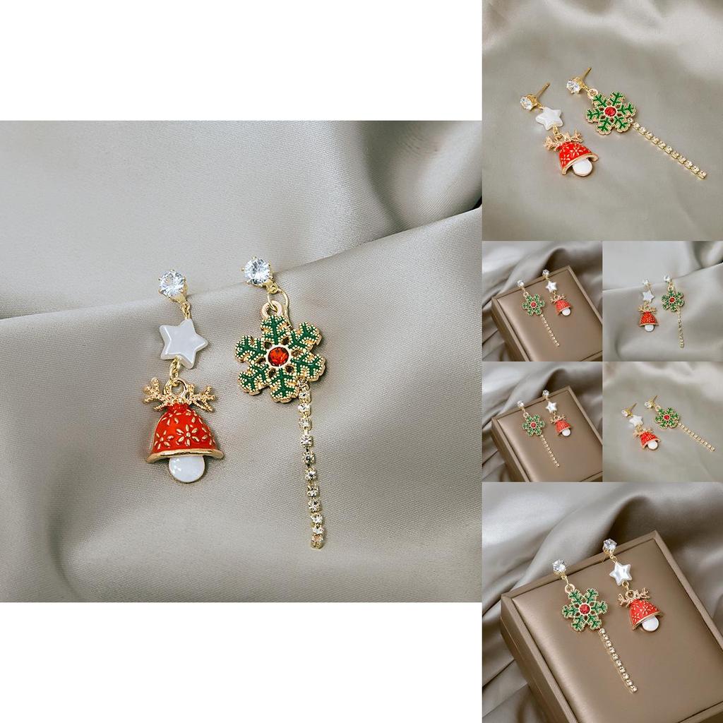 Christmas Cartoon Bell And Snowflake Earrings With Alloy For Holiday Party Accessory