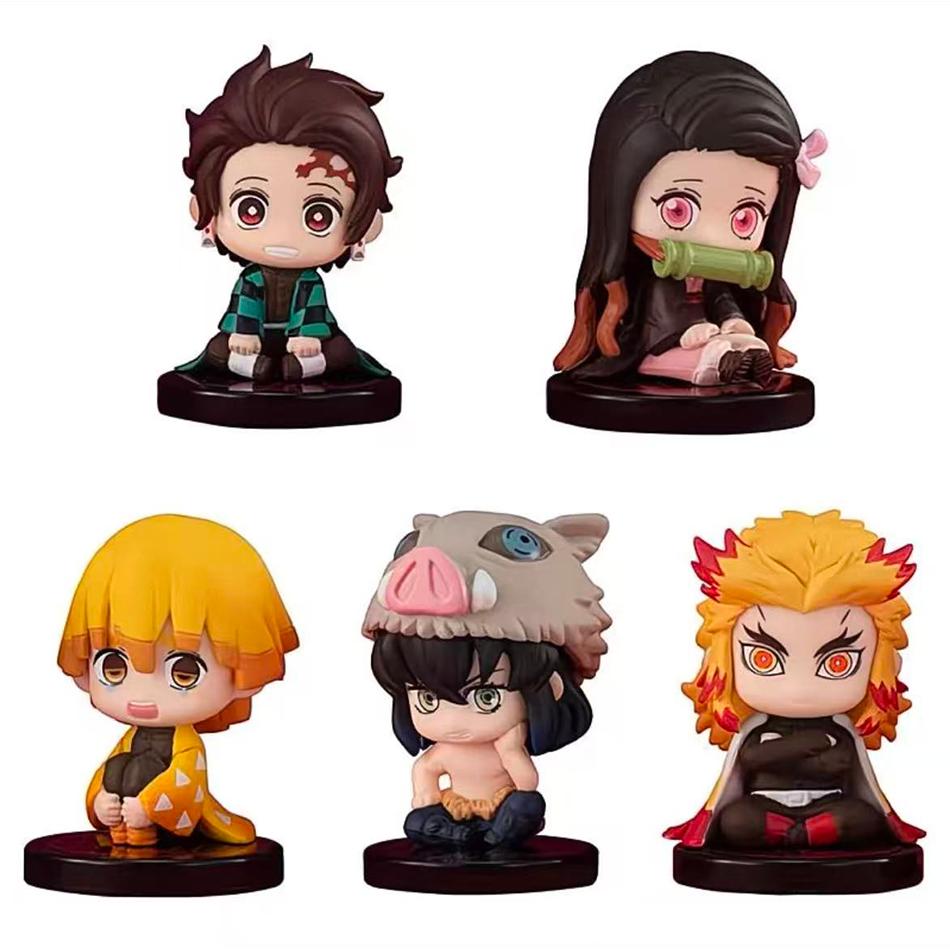 

New 5Pcs Anime Demon Slayer Figure Nezuko Tanjirou Zenitsu Inosuke Kyoujurou Giyuu Kawaii Qposket Pvc Model Toys Children Gift NO BOX